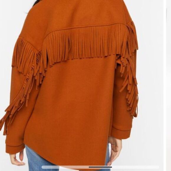 NWT Forever 21 Faux Suede Fringe Shacket - Ginger - Picture 2 of 12
